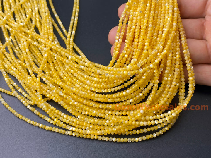 15.5" 2mm gold yellow mother of pearl(MOP) round beads