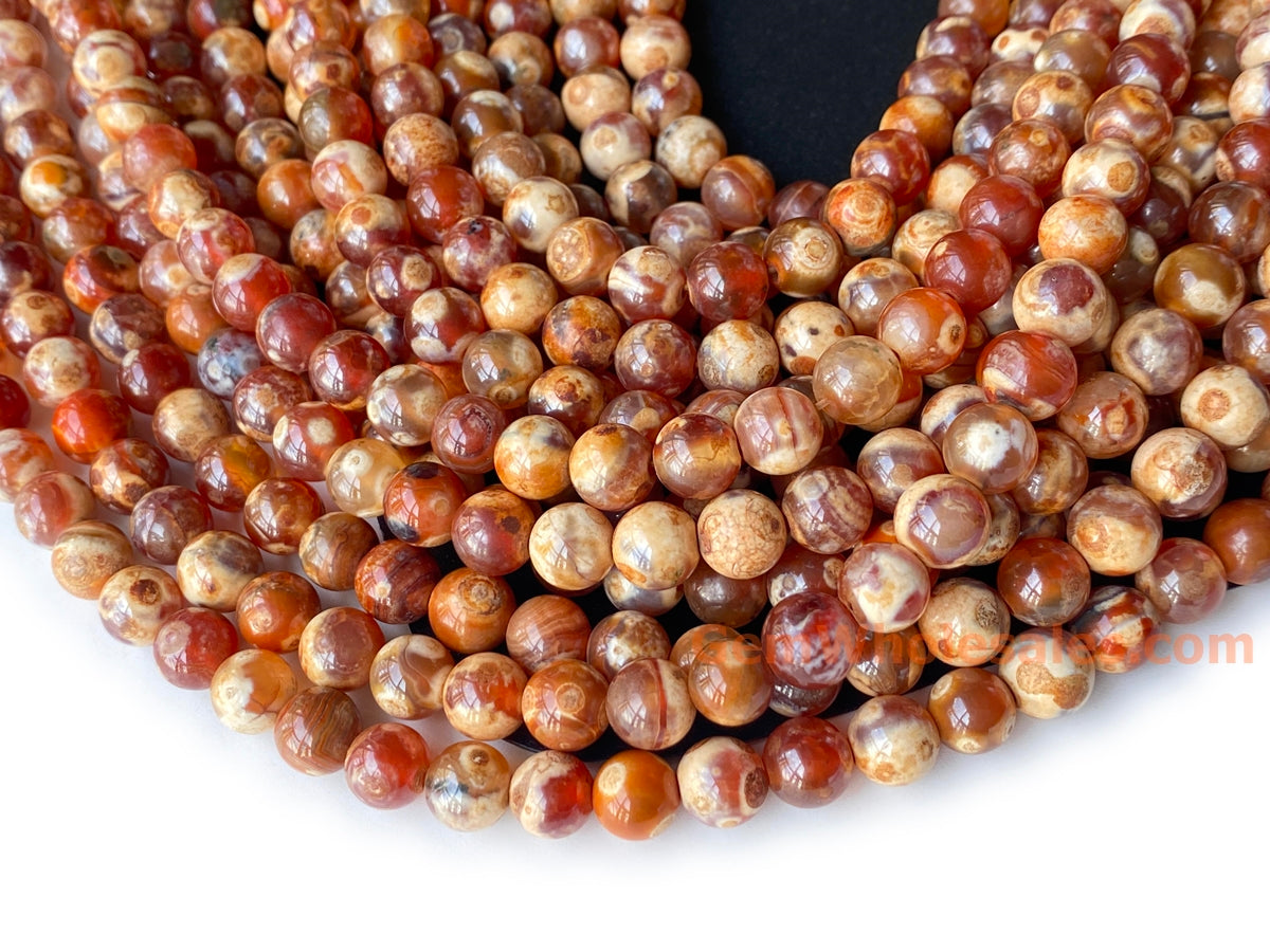 15" 8mm Dream Fire agate Red yellow brown multi color round beads