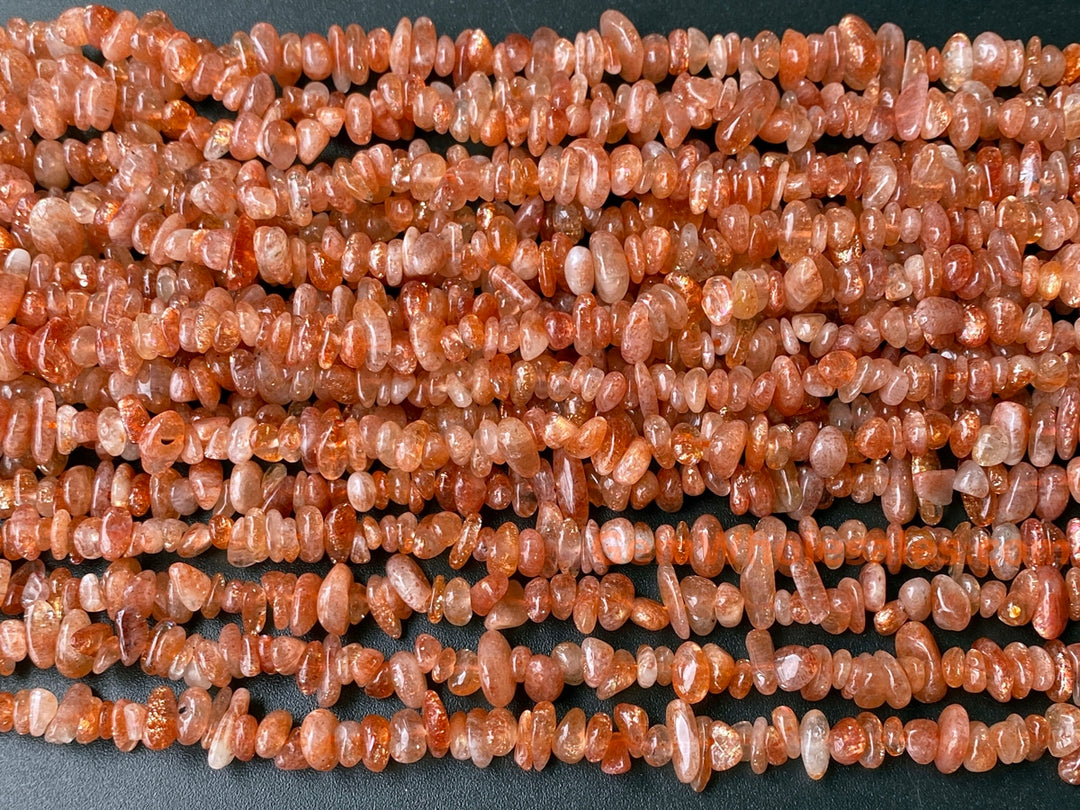 5x10mm natural Sunstone chips beads, orange gemstone chips, 16"