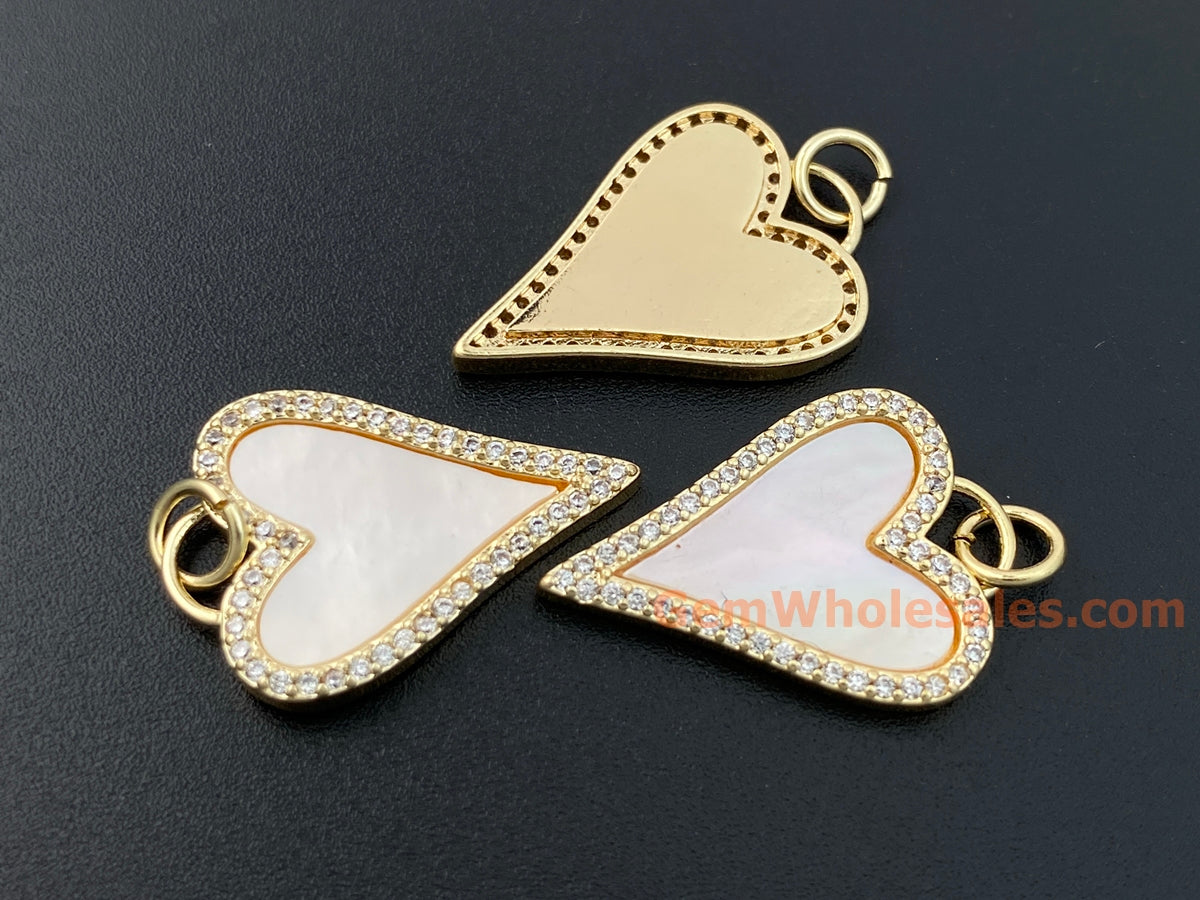 2PCS 15x21mm light pink shell heart charms pendant gold plated brass