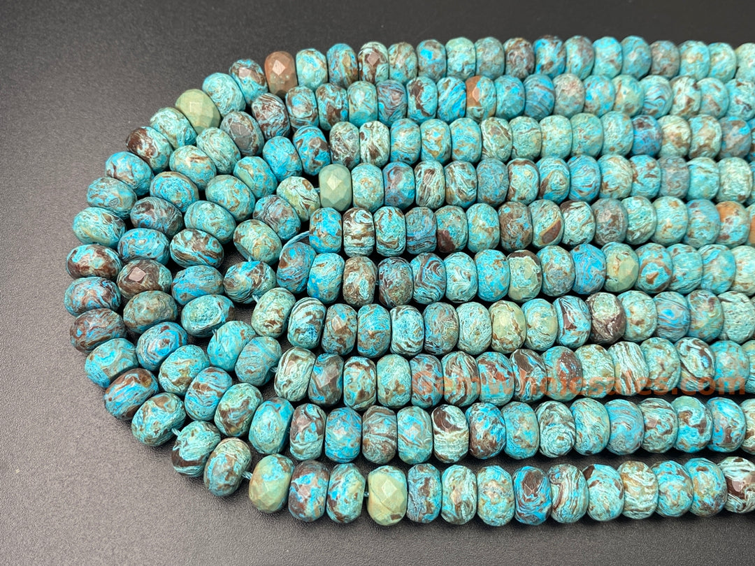 15.5" 5x8mm Turquoise blue Calsilica jasper rondelle faceted gemstone beads