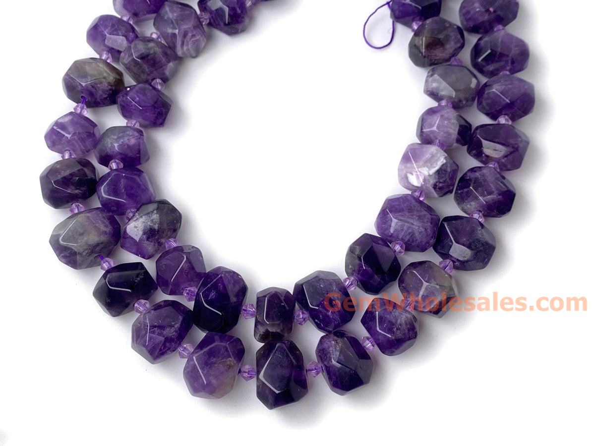 15.5" 15~20mm Natural amethyst faceted nugget pendant beads