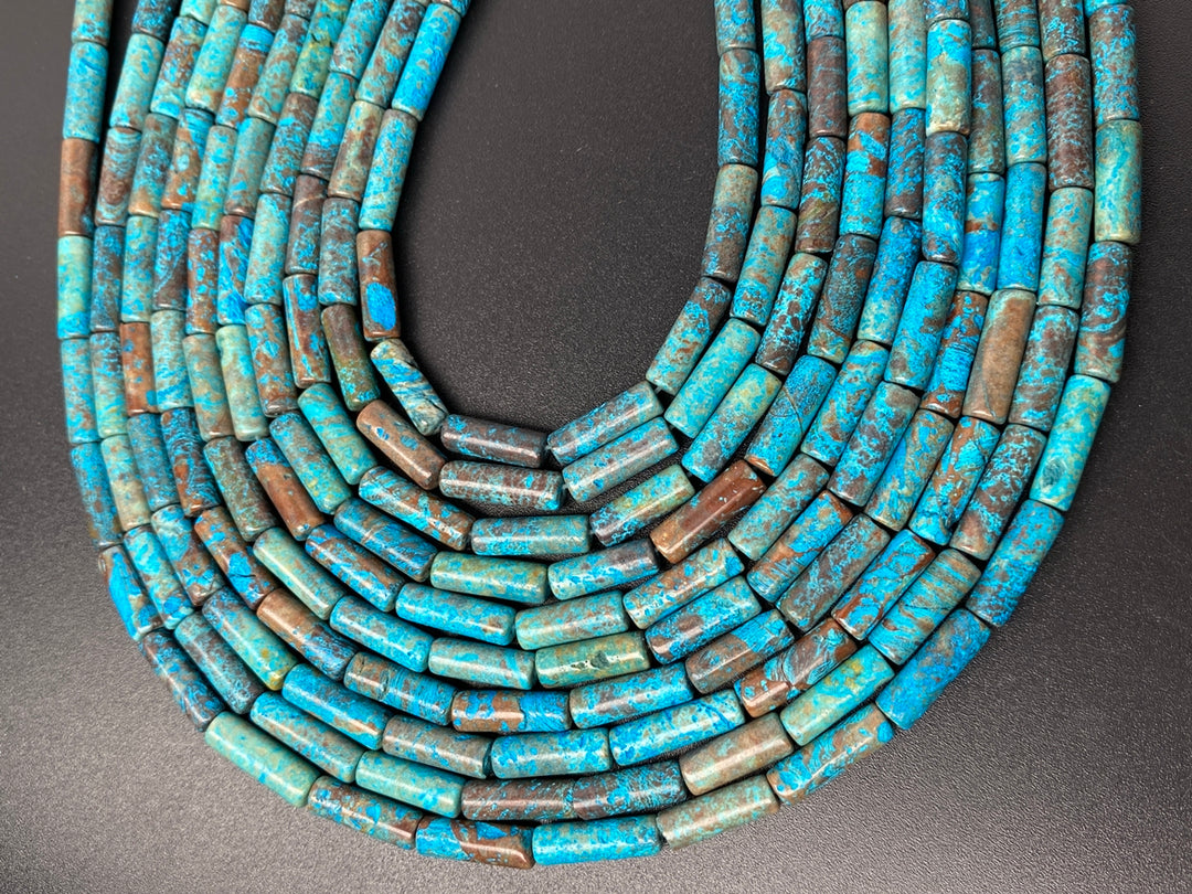15.5" 4x13mm Turquoise blue Calsilica jasper cylinder tube beads