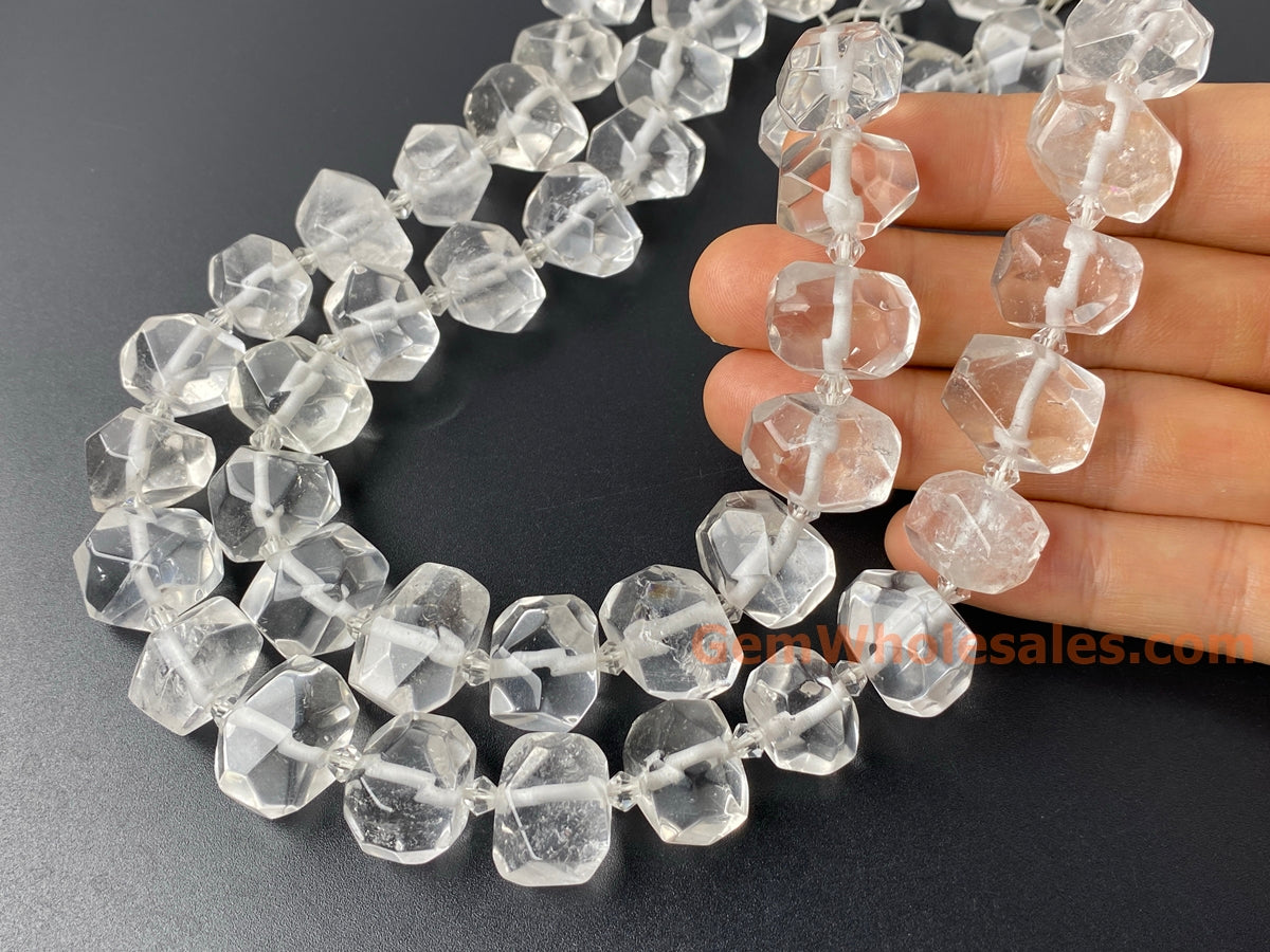 15.5" 15~20mm Natural Rock Quartz faceted nugget pendant beads