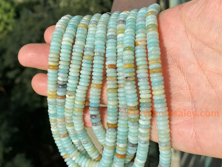 15.25" 2x6mm Natural Amazonite stone rondelle heishi spacer beads A