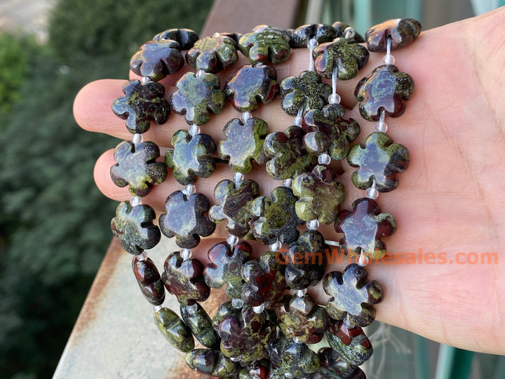 15.5" 15mm/20mm natural Australia dragon blood jade flower beads