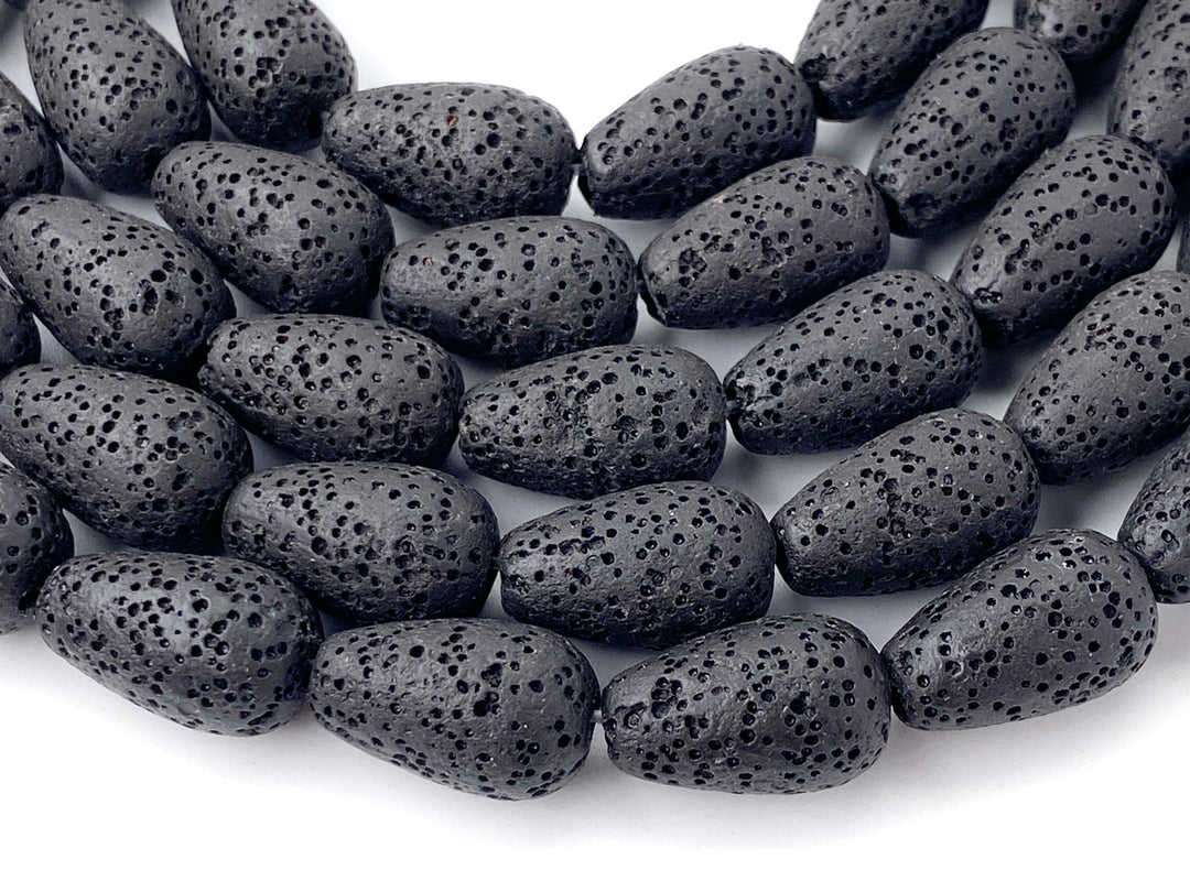 10x16mm black Lava rock teardrop pendant beads, 15.5"
