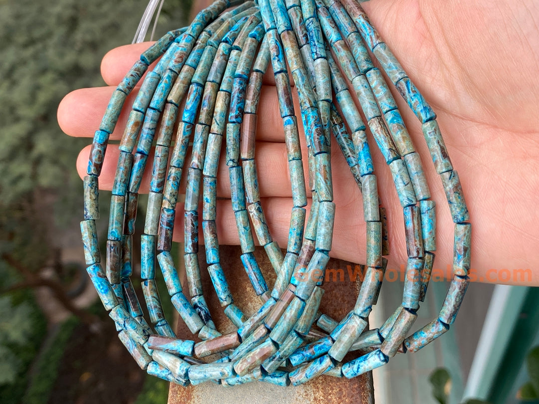 15.5" 4x13mm Turquoise blue Calsilica jasper cylinder tube beads
