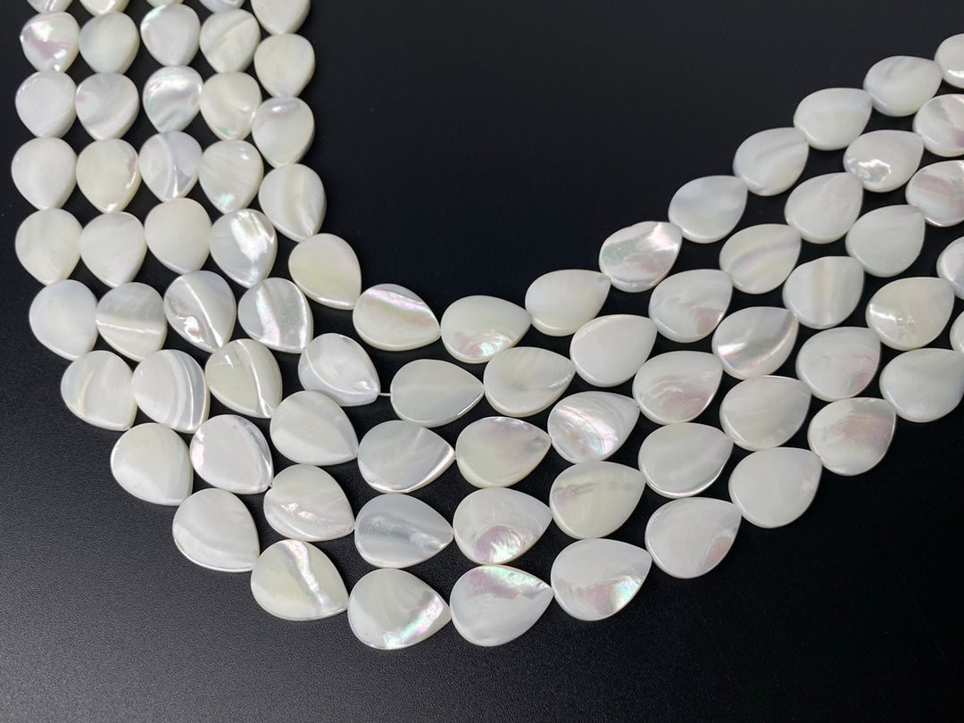 15.5" 13x18mm Natural white mother of pearl(MOP) flat teardrop beads