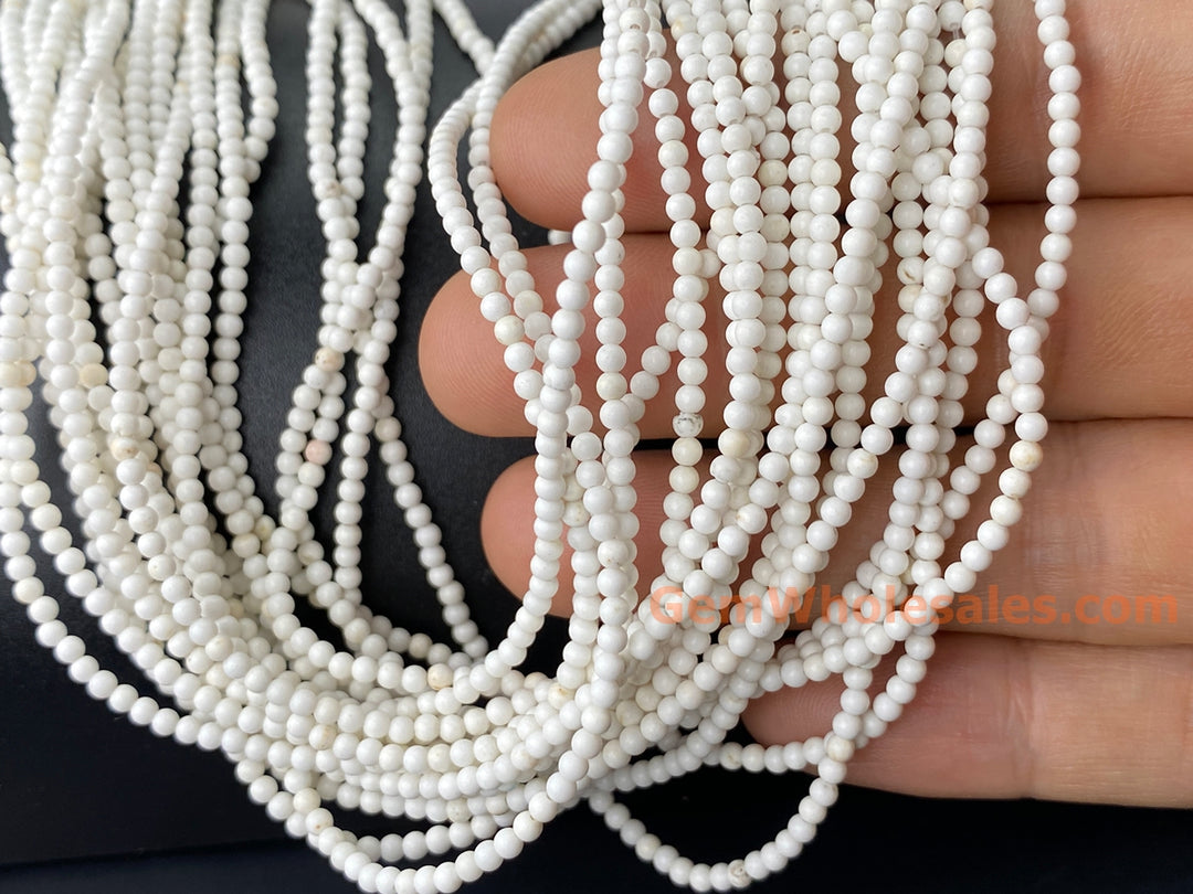 15.5" 2mm Natural cream white howlite tiny round beads