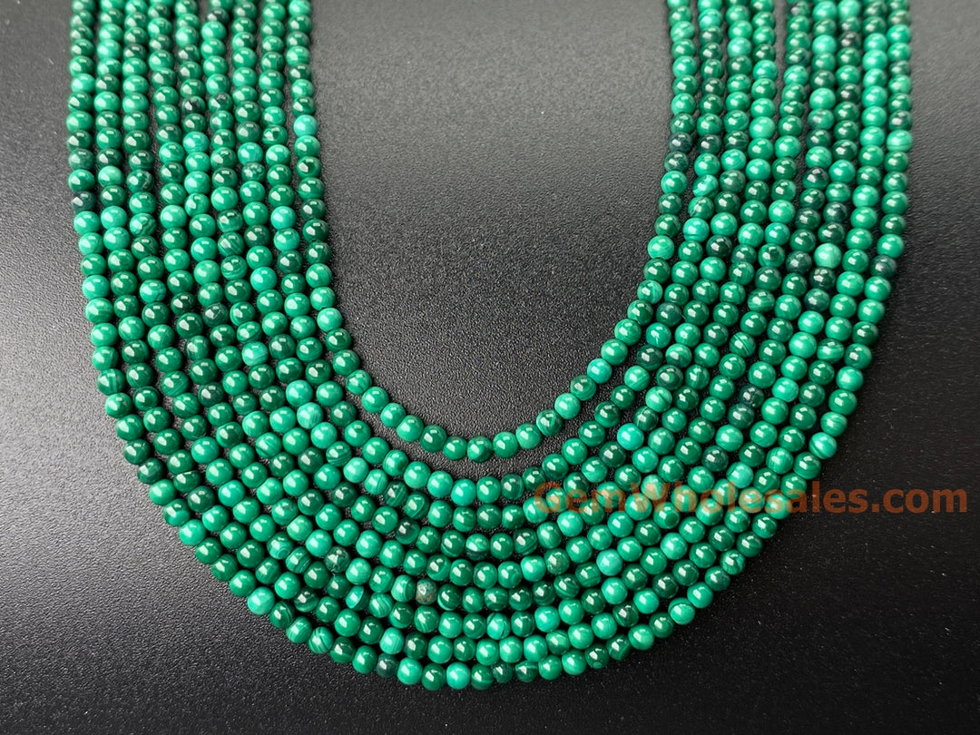 15.5" 2mm Natural green malachite stone tiny round beads