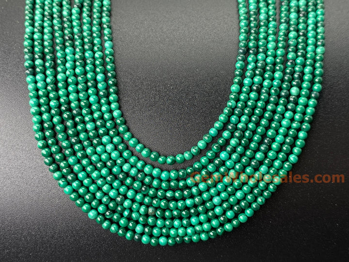 15.5" 2mm Natural green malachite stone tiny round beads