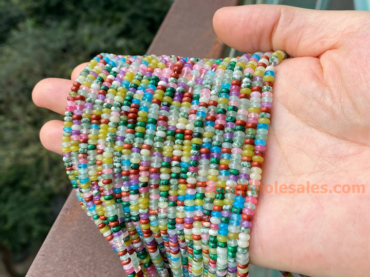 15" 2x4mm Pink red Yellow green multi color jade stone rondelle beads