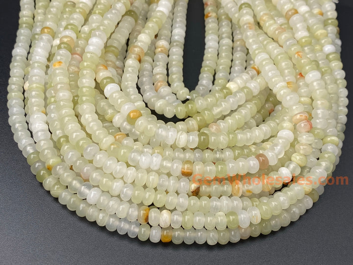 15.5" 4x6mm natural light green jade rondelle beads