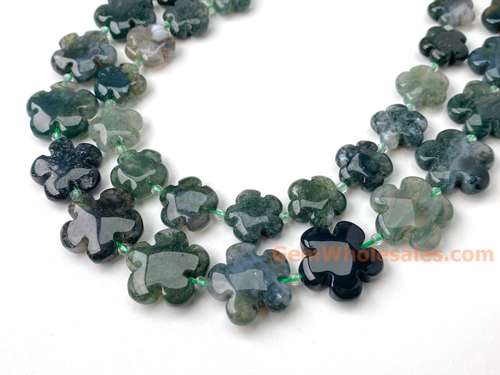 15" 15mm/20mm natural green moss Agate flower Gemstone beads