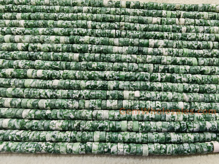 15.5" 3x6mm Natural green spot jasper heishi beads for jewelry making