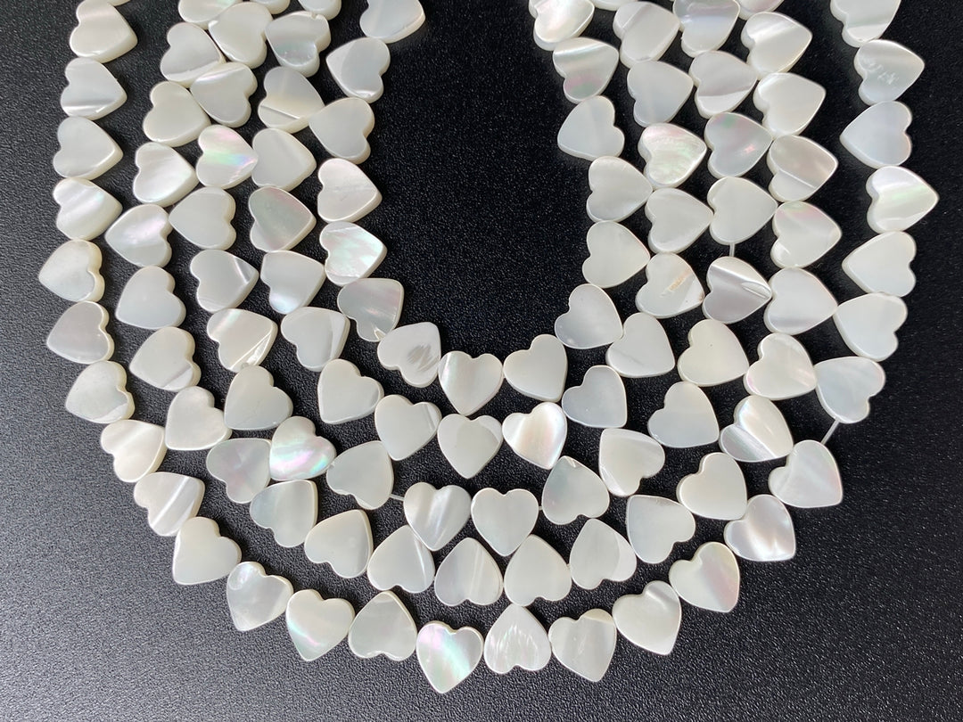 15.5" 8mm Natural white mother of pearl/MOP flat heart Beads