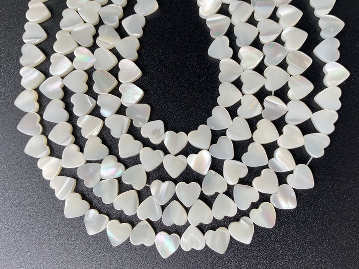 15.5" 8mm Natural white mother of pearl/MOP flat heart Beads
