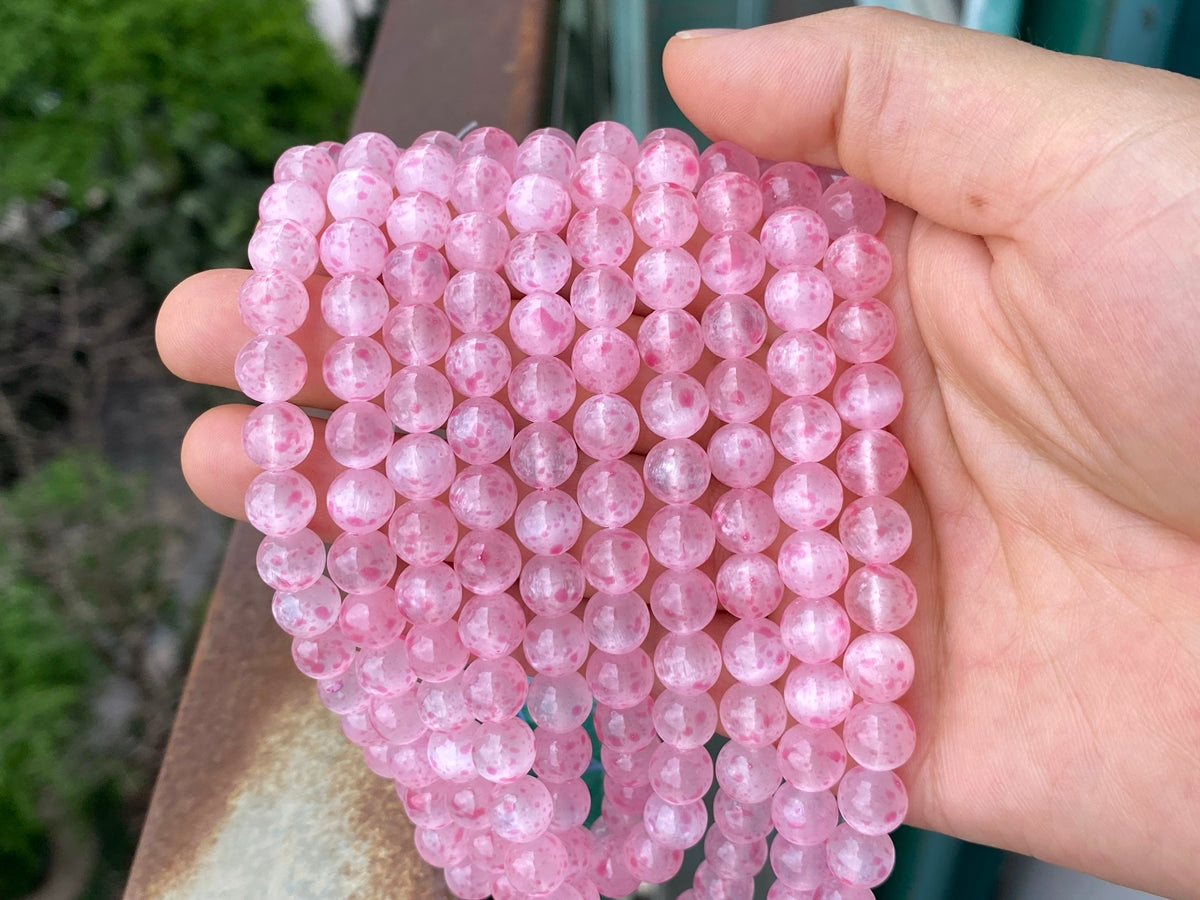 15" 8mm pink color calcite stone round beads