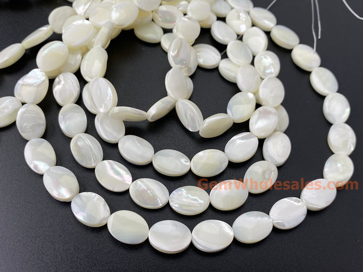 10x14mm Natural white mother of pearl/MOP oval Beads, 15.5"