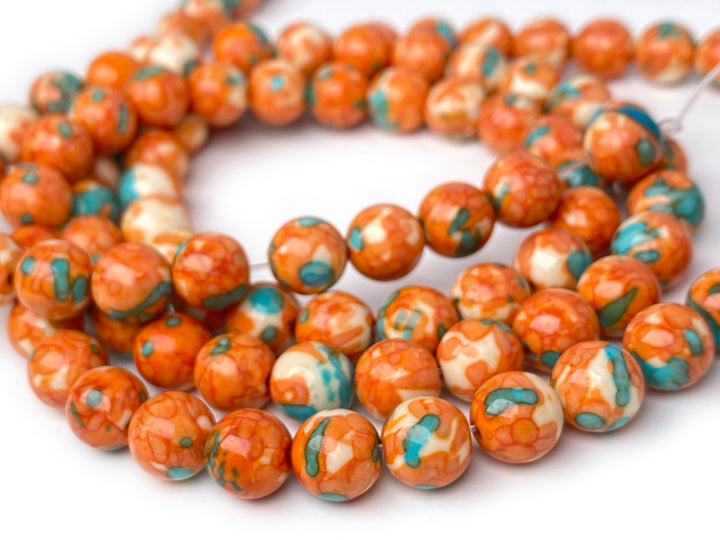 15.5" 8mm/10mm Dyed orange blue rain flower stone round beads
