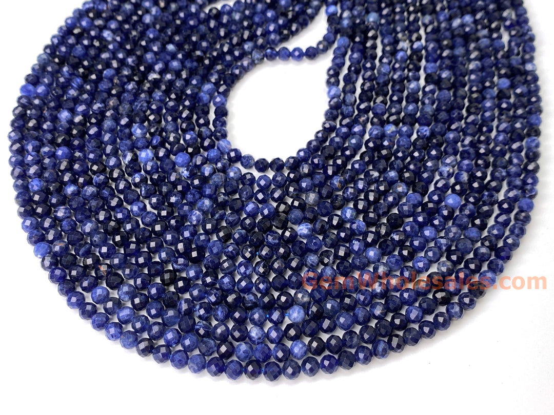 15.5" 4mm natural sodalite semi precious stone round micro faceted beads