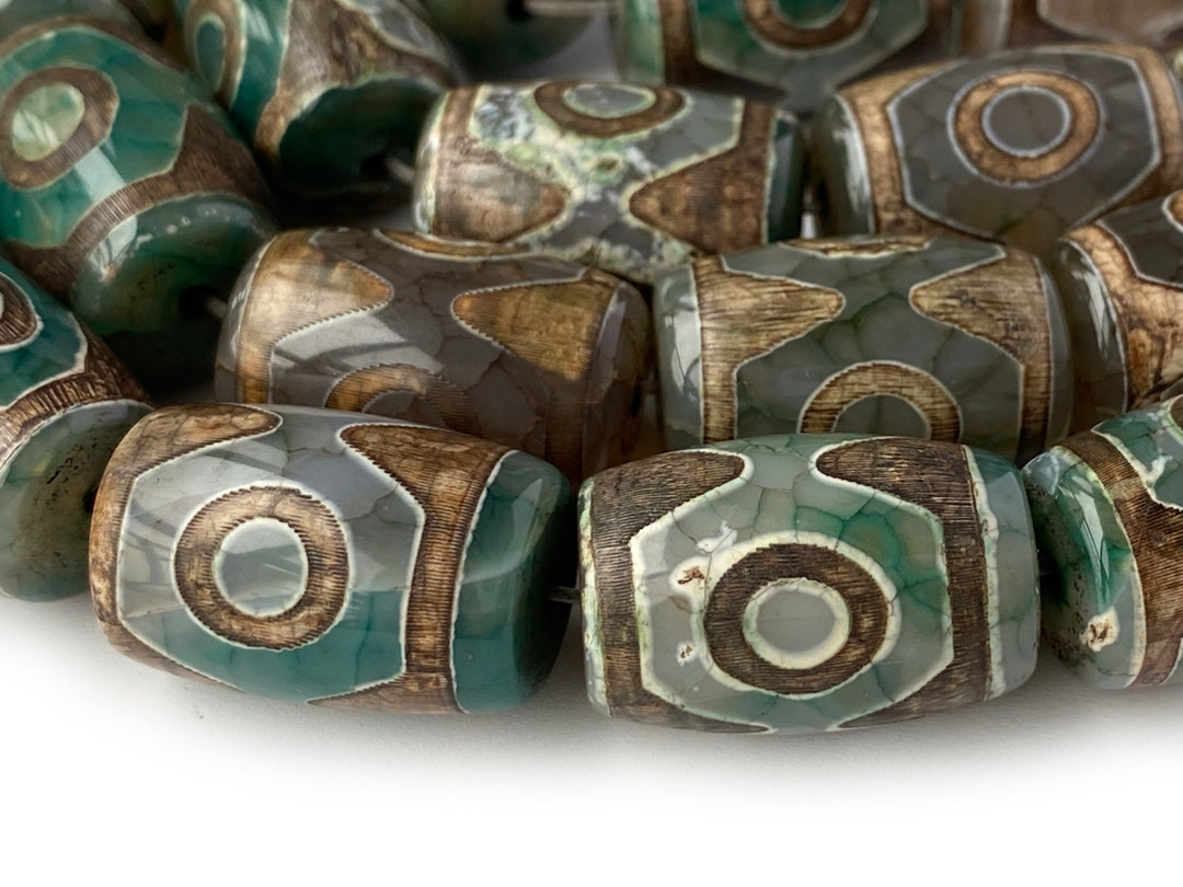14" 15x22mm Antique green Bulk tibetan Dzi agate barrel drum beads 3 EYE