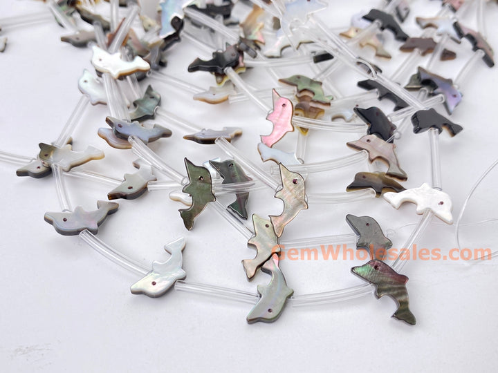 10PCS 7x14mm Natural Black MOP Dolphin beads, mother of pearl
