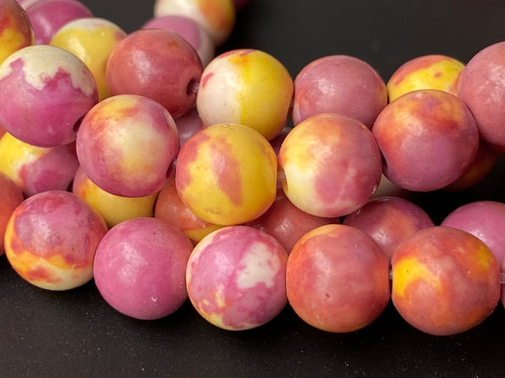 15.5" rose red yellow rain flower stone round beads 6mm/8mm/10mm/12mm