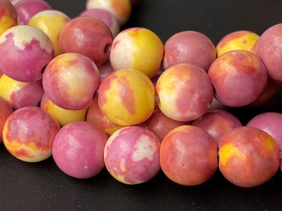15.5" rose red yellow rain flower stone round beads 6mm/8mm/10mm/12mm