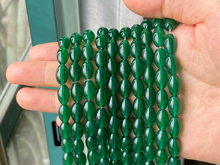 15.5" 8x12mm green Agate olive rice beads for jewelry making