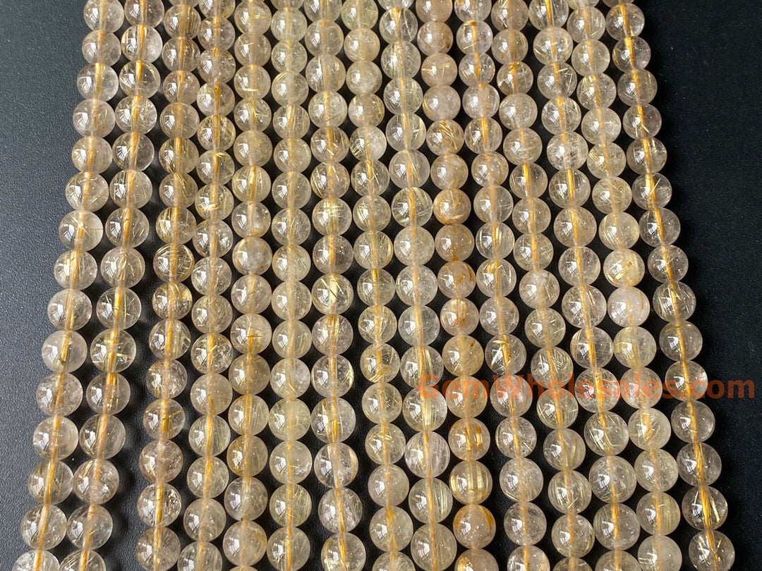 15.5" 8mm A Natural golden hair rutilated quartz round crystal beads