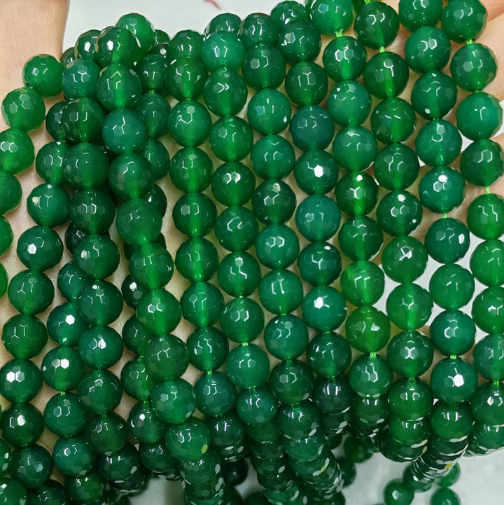 10mm green Agate Round faceted jewelry beads, 15.25"