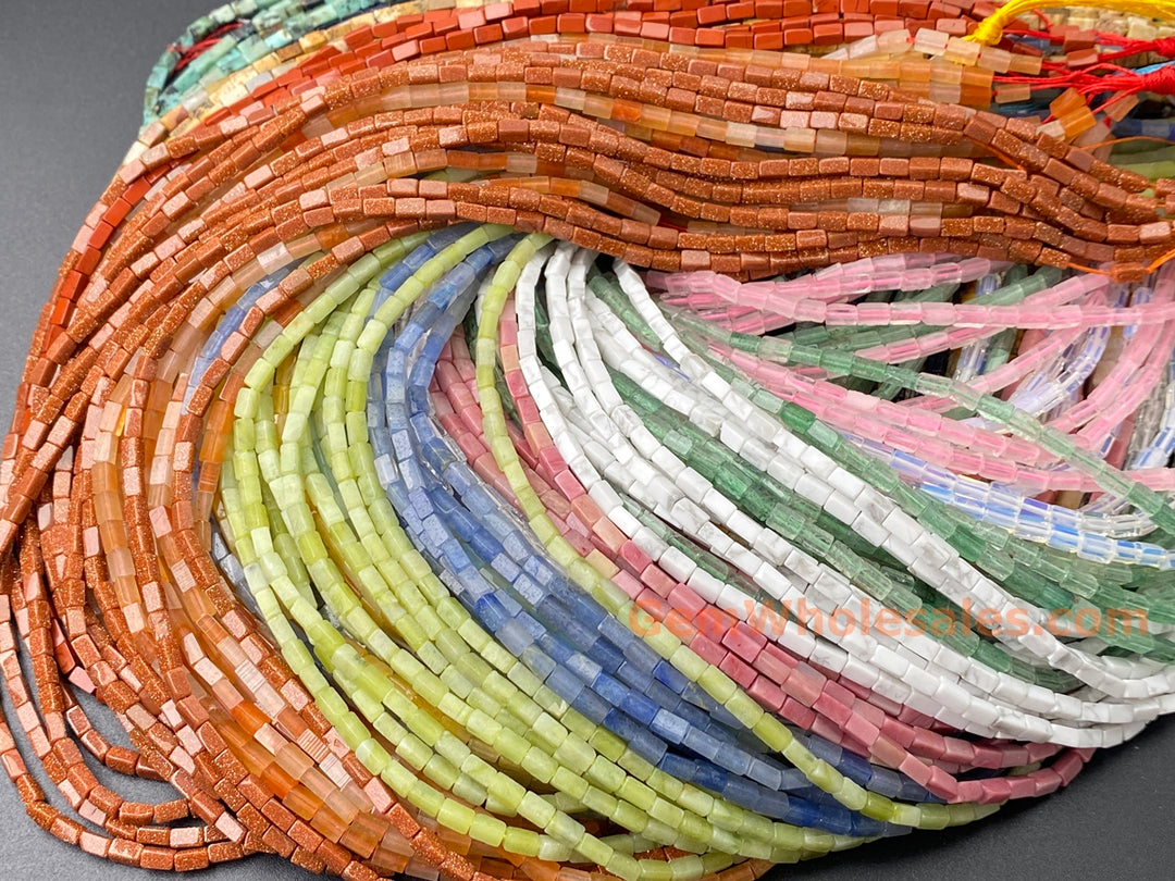 2x4mm Natural African Turquoise Rectangle Tube Beads, 15"