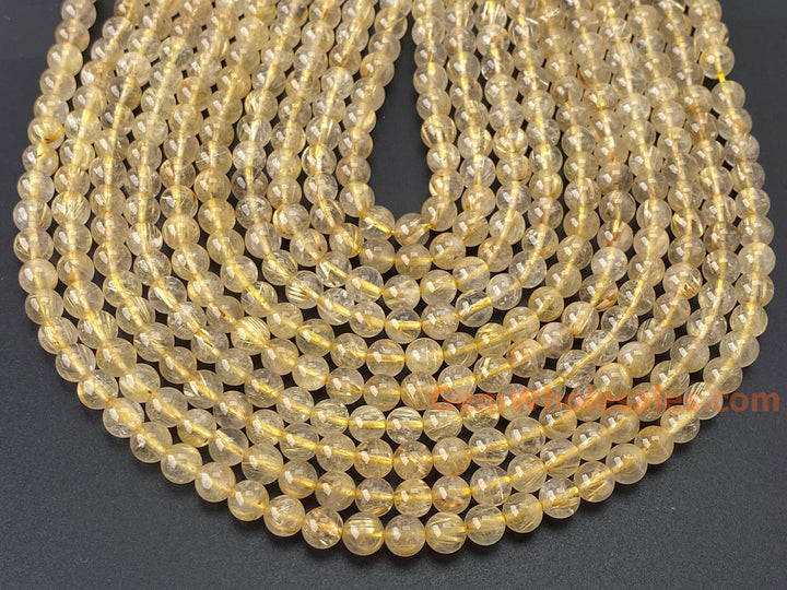 Perles rondes en quartz rutile naturel doré AA de 15,5 pouces et 6 mm