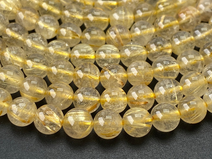 Perles rondes en quartz rutile naturel doré AA de 15,5 pouces et 6 mm