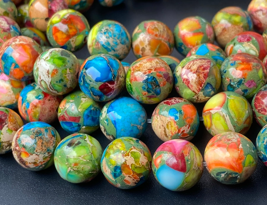 15" 10mm Multi color emperor jasper round beads, Sea Sediment