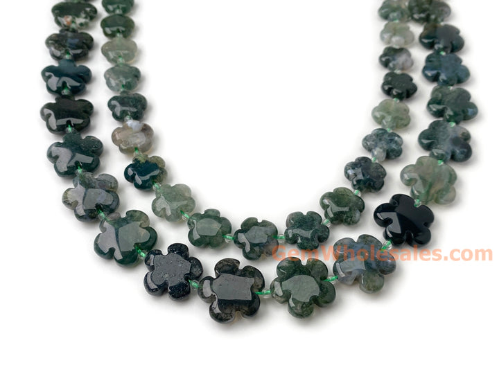 15" 15mm/20mm natural green moss Agate flower Gemstone beads
