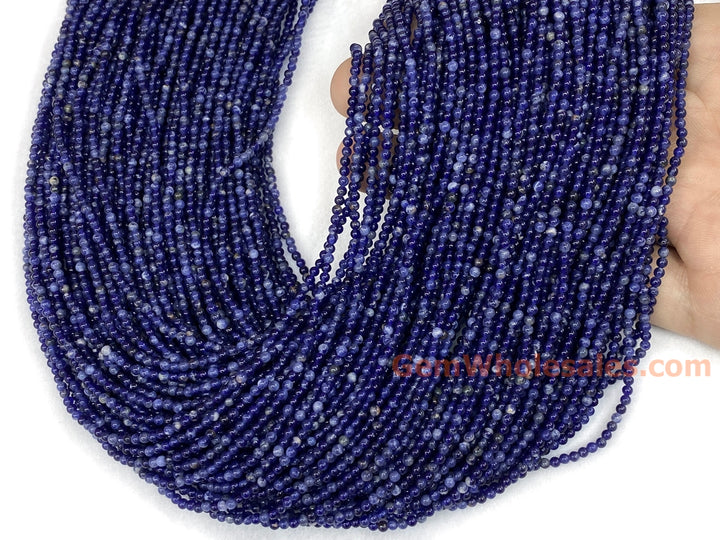 15" 2mm natural sodalite stone tiny round beads