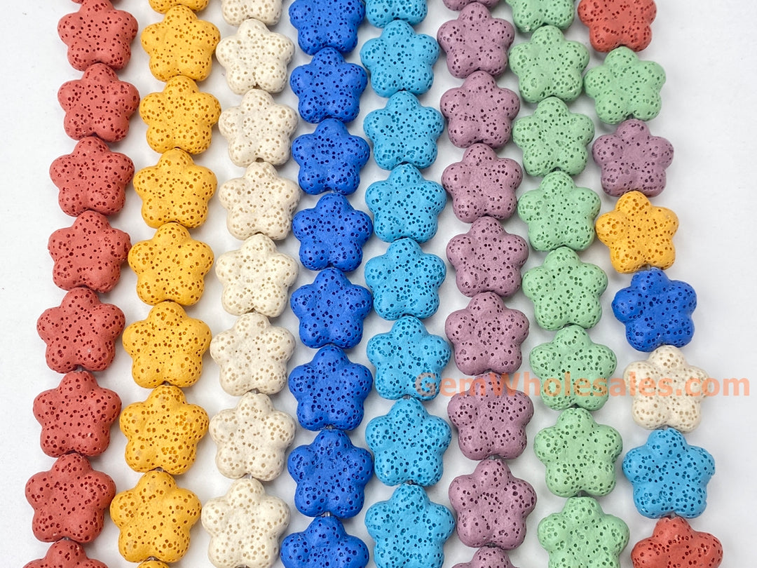 19mm Multi 7 color Lava flower beads for jewelry making, 15"