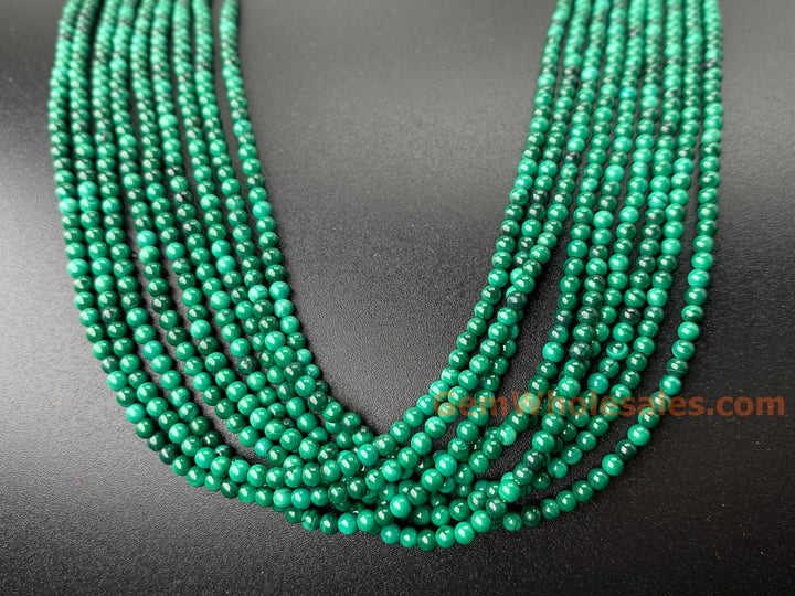 15.5" 2mm Natural green malachite stone tiny round beads