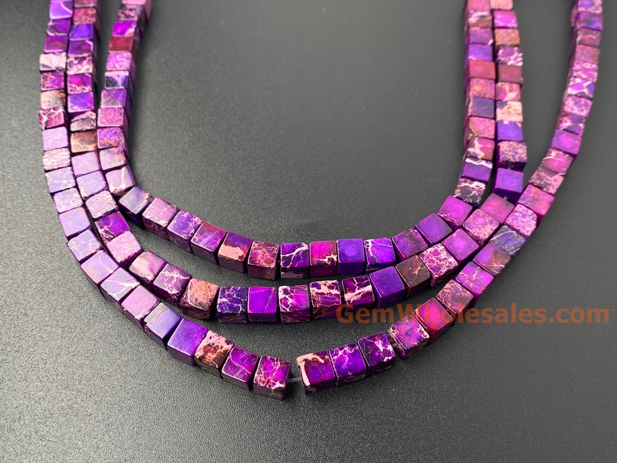 15.5" 6mm  purple Sea Sediment cube beads,emperor jasper cube,purple Aqua Terra Jasper