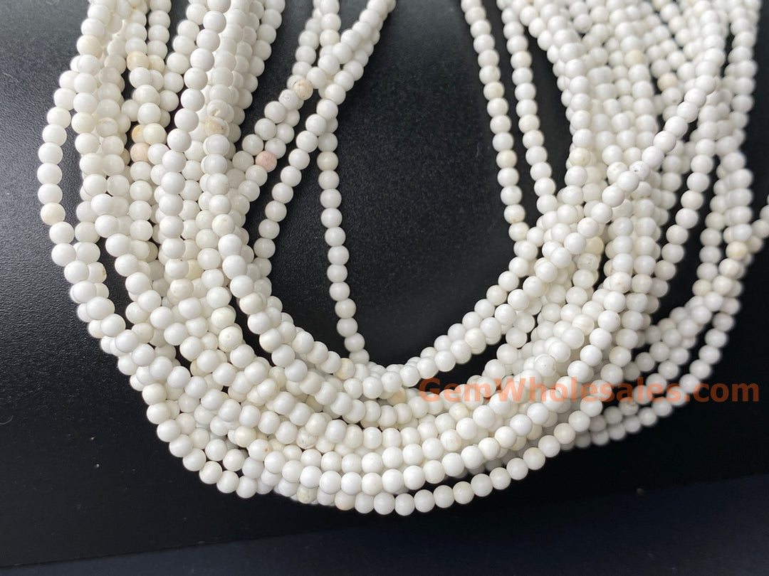 15.5" 2mm Natural cream white howlite tiny round beads