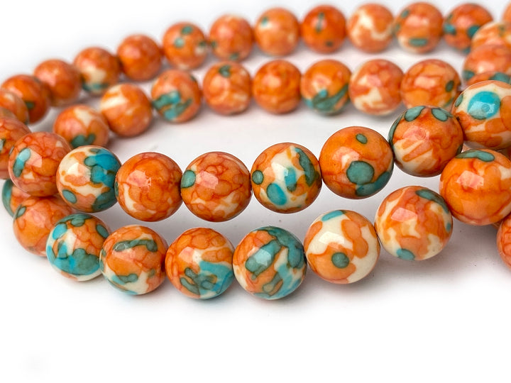 15.5" 8mm/10mm Dyed orange blue rain flower stone round beads