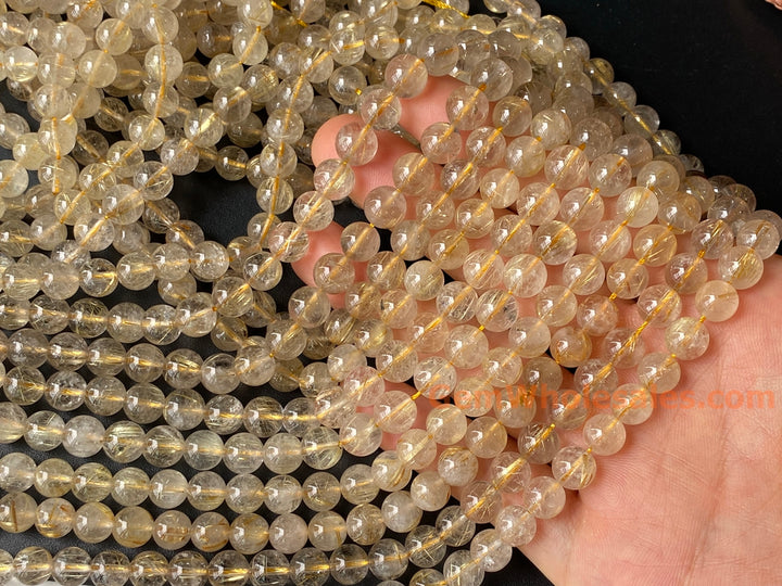 15.5" 8mm A Natural golden hair rutilated quartz round crystal beads