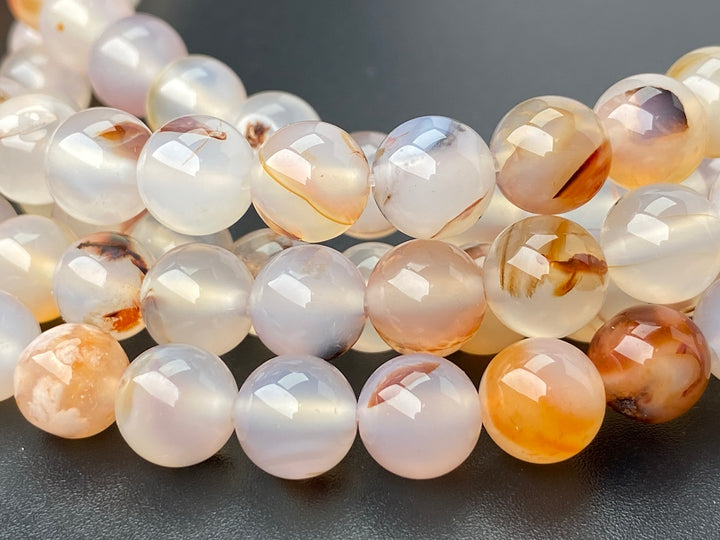 8mm translucent milky White Chalcedony Agate Round Beads, redish, 15"