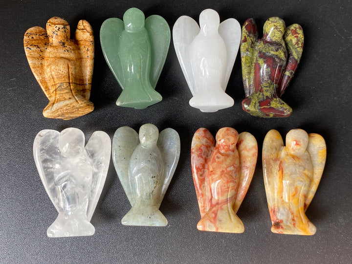 36x28mm Crazy agate Angel, Carved pocket Guardian Angel 1.5"