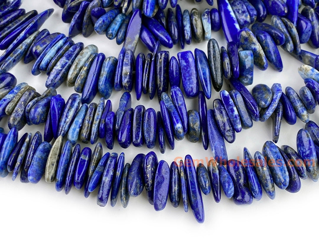 15.5" 9~18mm natural Lapis lazuli stone tooth chips beads, spike