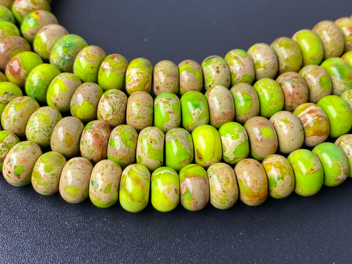 15" 5x8mm yellow green Sea Sediment/emperor jasper rondelle beads