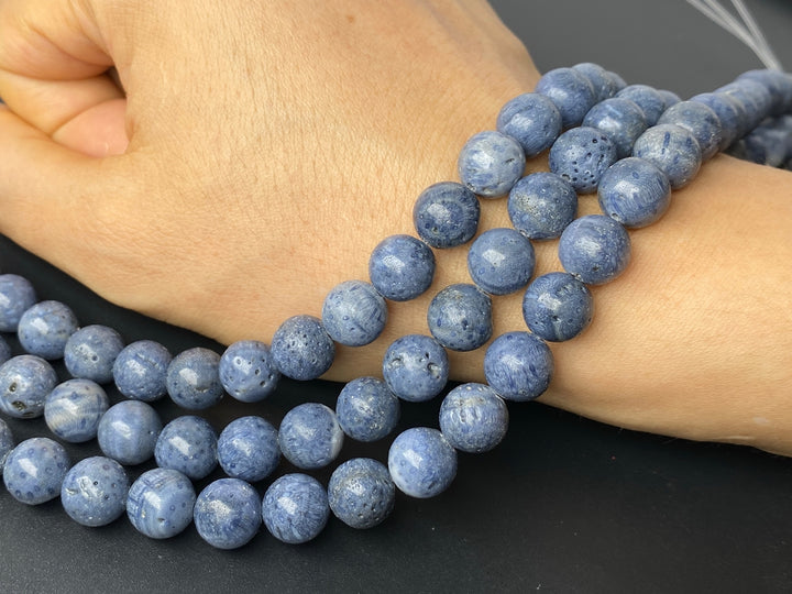 15.5" 10mm Natural blue coral Round semi precious stone beads